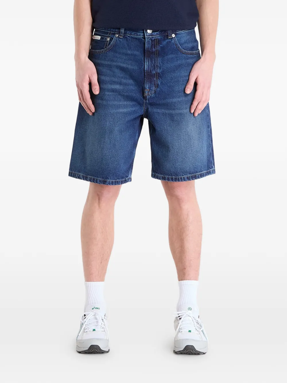  Calvin Klein 90s Oil Slick Denim Shorts - Blue 