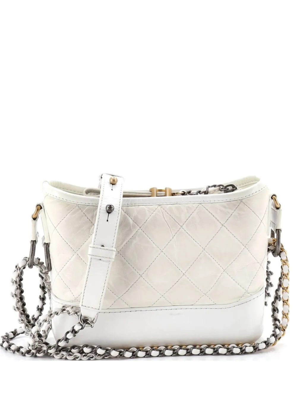 CHANEL Pre-Owned Gabrielle Quilted Aged Calfskin Small hobo bag - Bianco