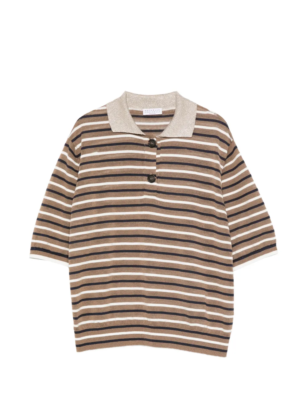 Brunello Cucinelli striped collared knitwear - Marrone