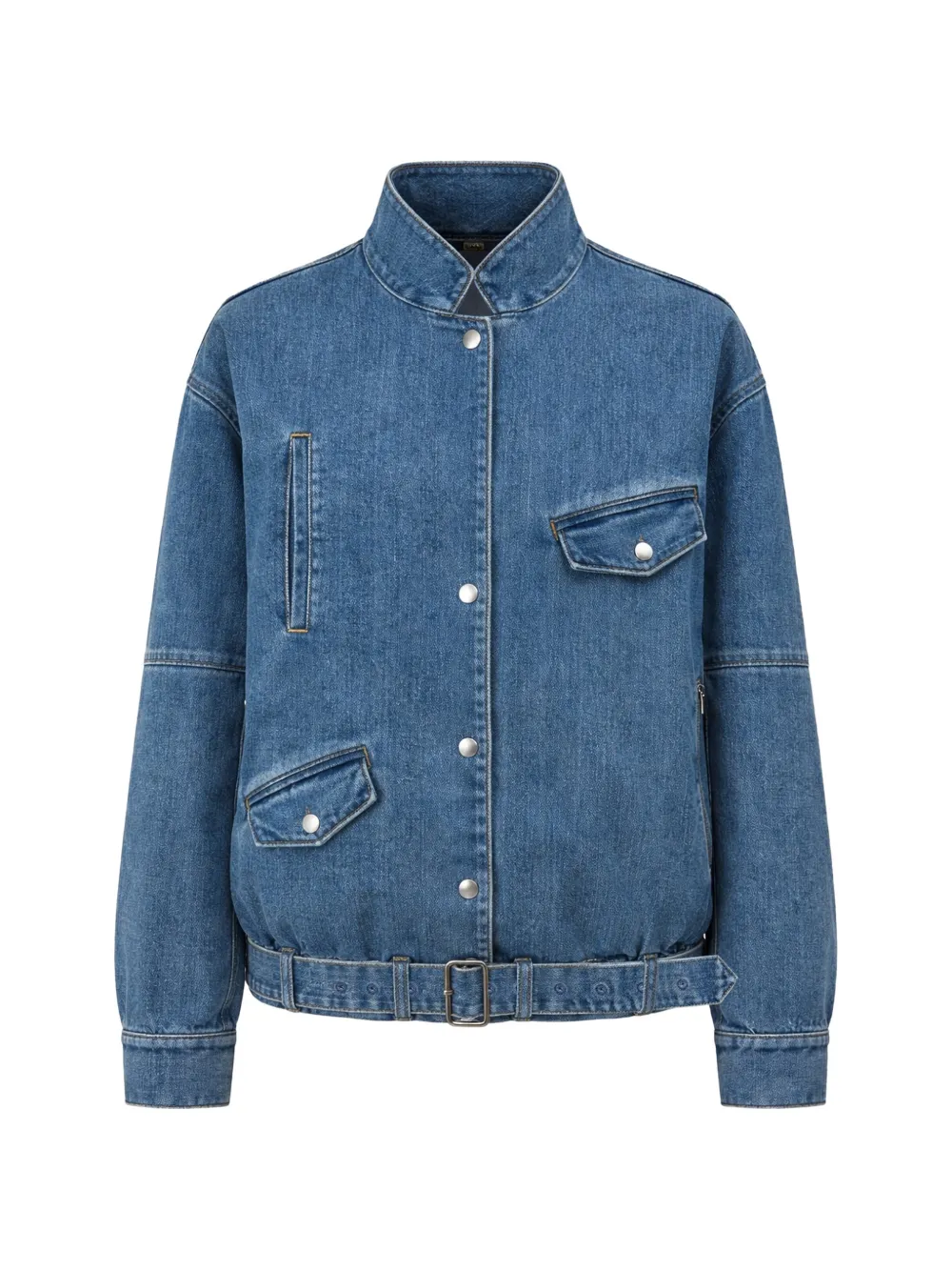 Tibi Moto Denim Bomber In Multi