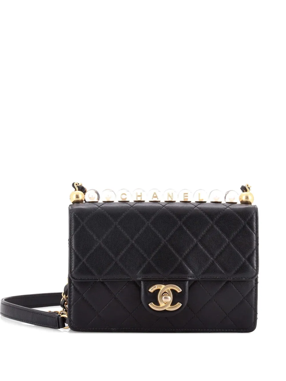 CHANEL Pre-Owned Chic Pearls Flap Bag Quilted Goatskin with Acrylic Beads Small shoulder bag - Nero