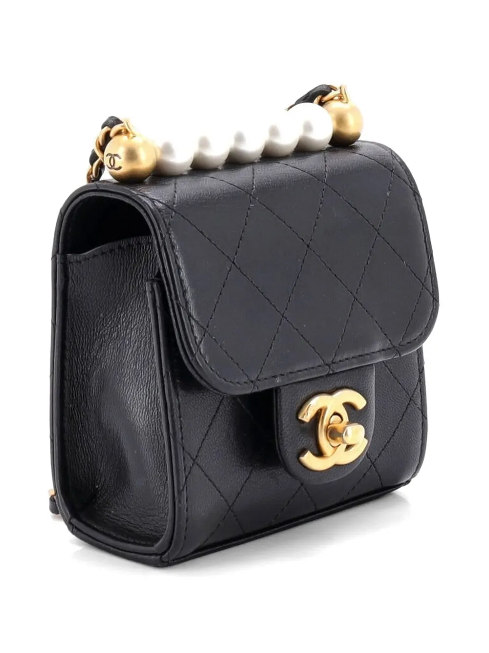 Chic Pearls Flap Clutch With Chain Quilted Goatskin Mini Crossbody Bag