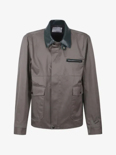 sacai leather-collar shirt jacket