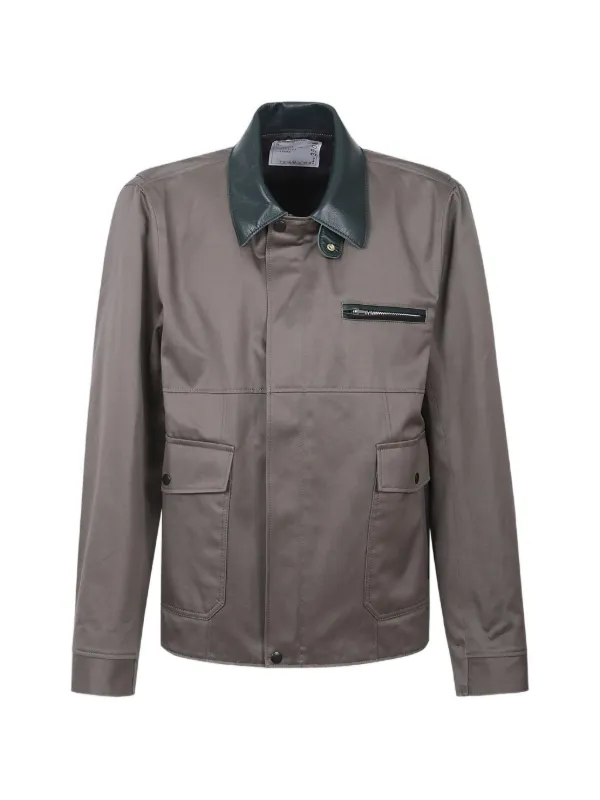 sacai 21ss ドッキングシャツジャケット Sacai レザーカラー シャツジャケット | グレー | FARFETCH JP