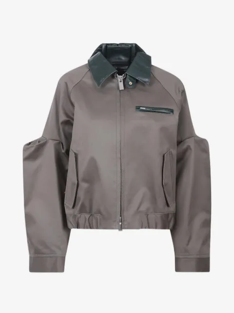 sacai leather-collar shirt jacket 