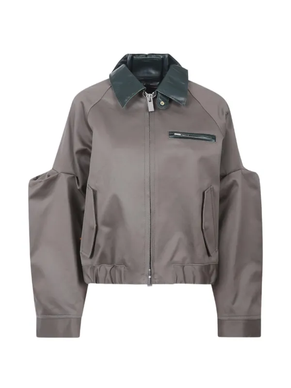 Sacai レザーカラー シャツジャケット | グレー | FARFETCH JP