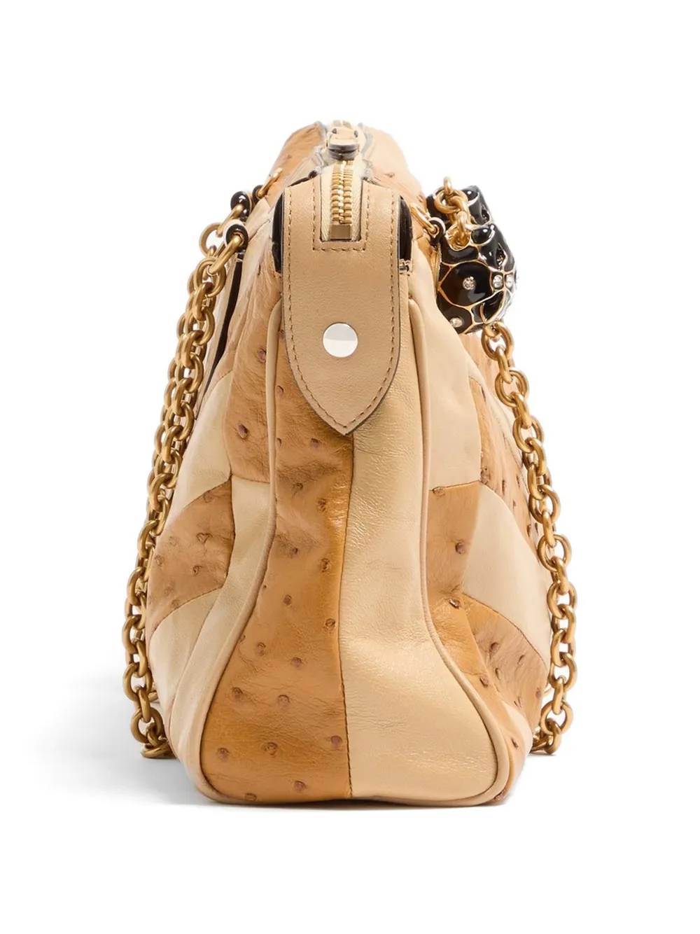 Valentino Garavani Panthea medium schoudertas van struisvogelleer en nappaleer met chevron patroon Beige