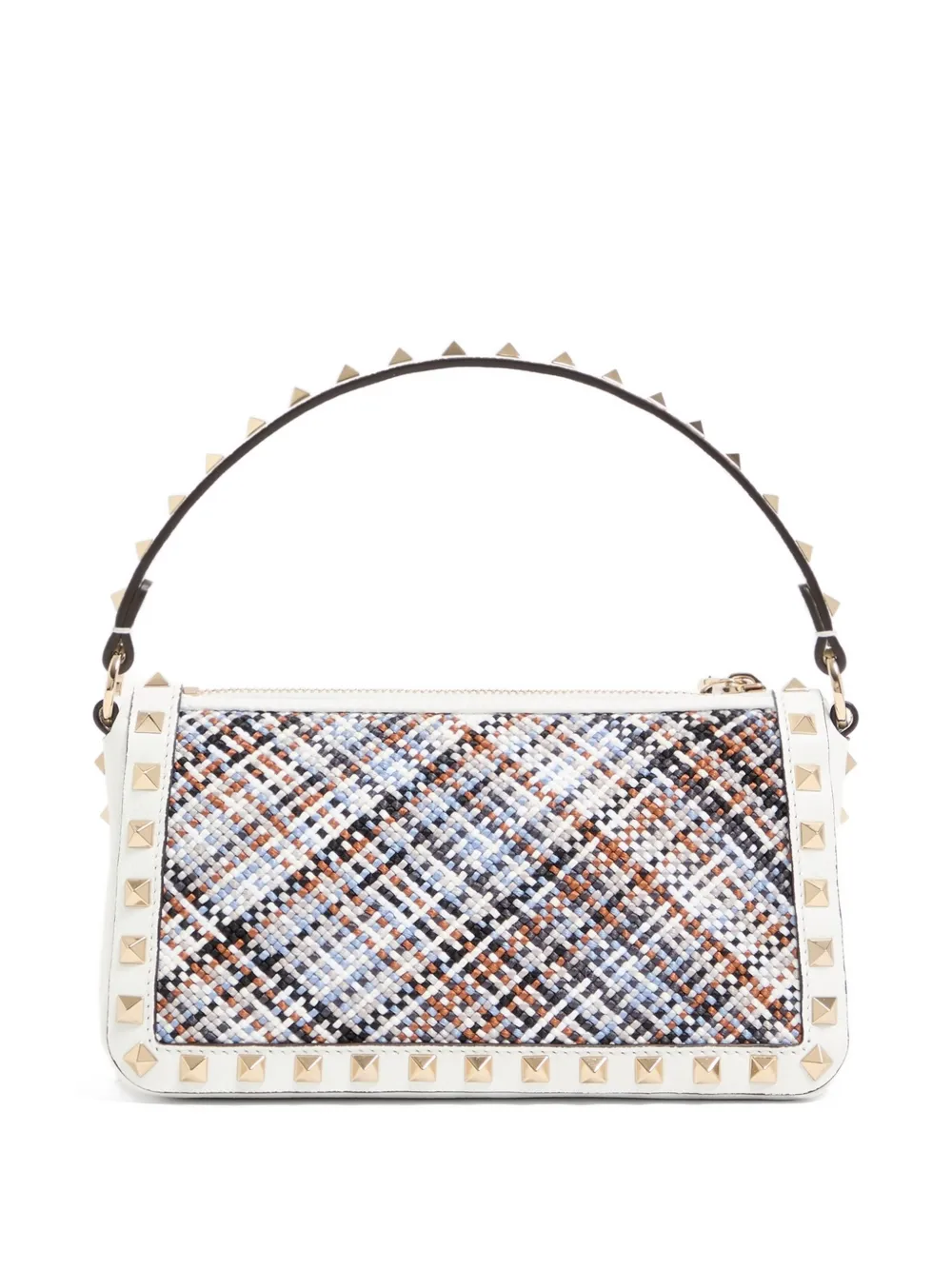 Valentino Garavani Rockstud kleine schoudertas van geweven stof Wit