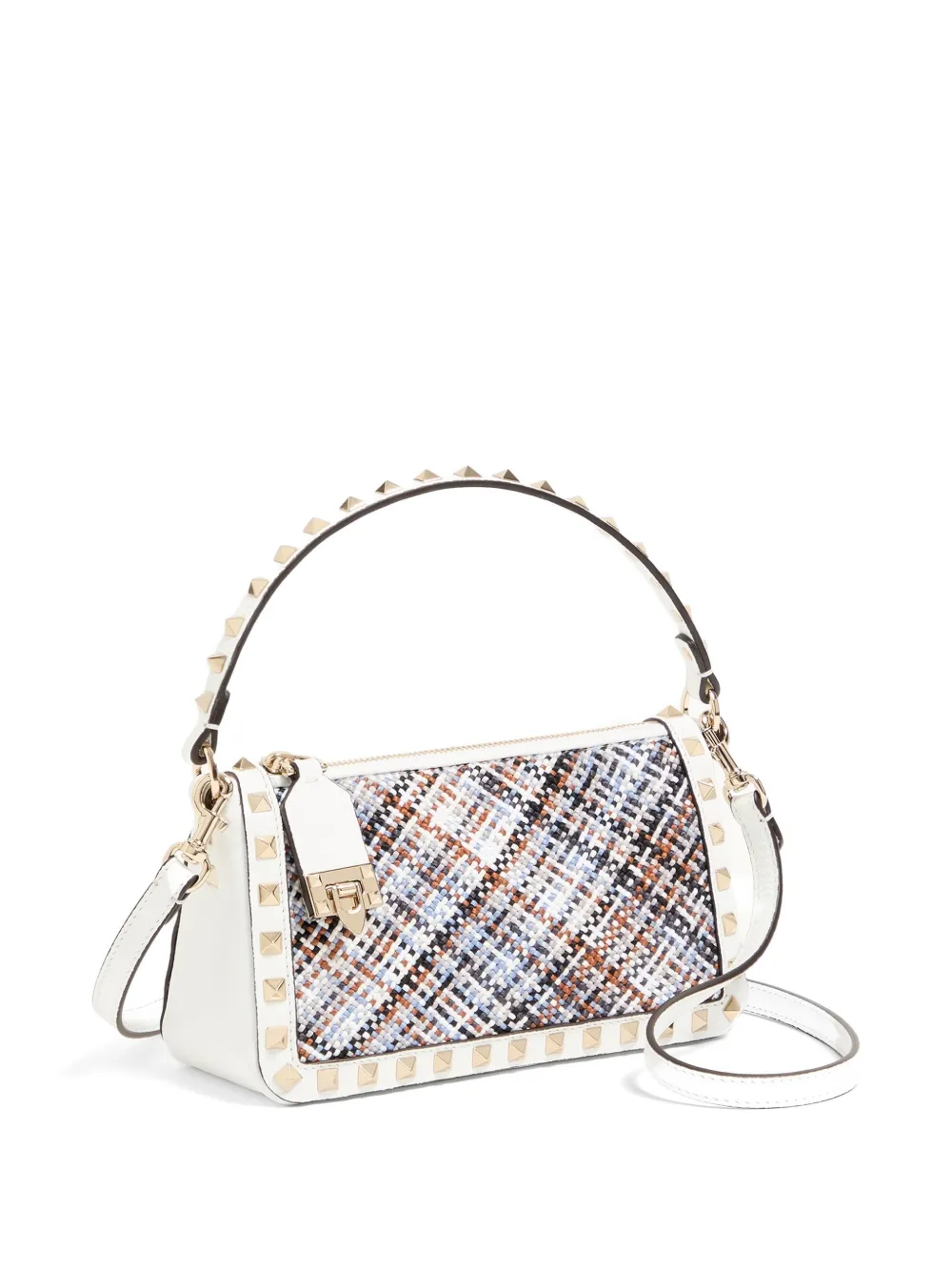 Valentino Garavani Rockstud kleine schoudertas van geweven stof Wit