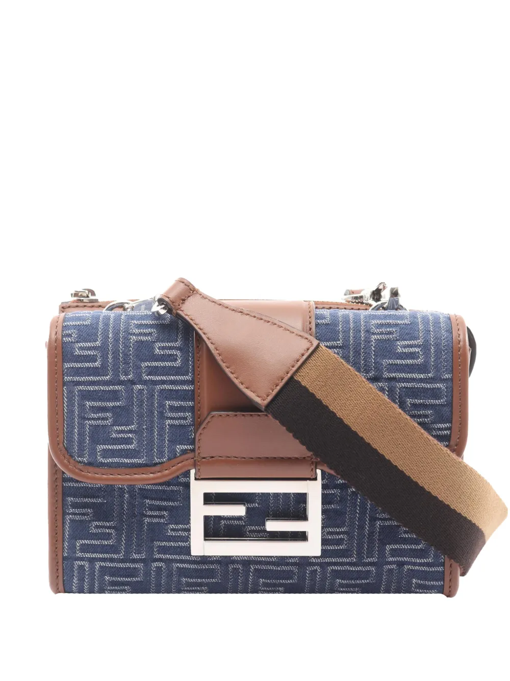 Fendi Pre-Owned Borsa a tracolla Denim Double Baguette con motivo Zucca 2010-2026 - Blu