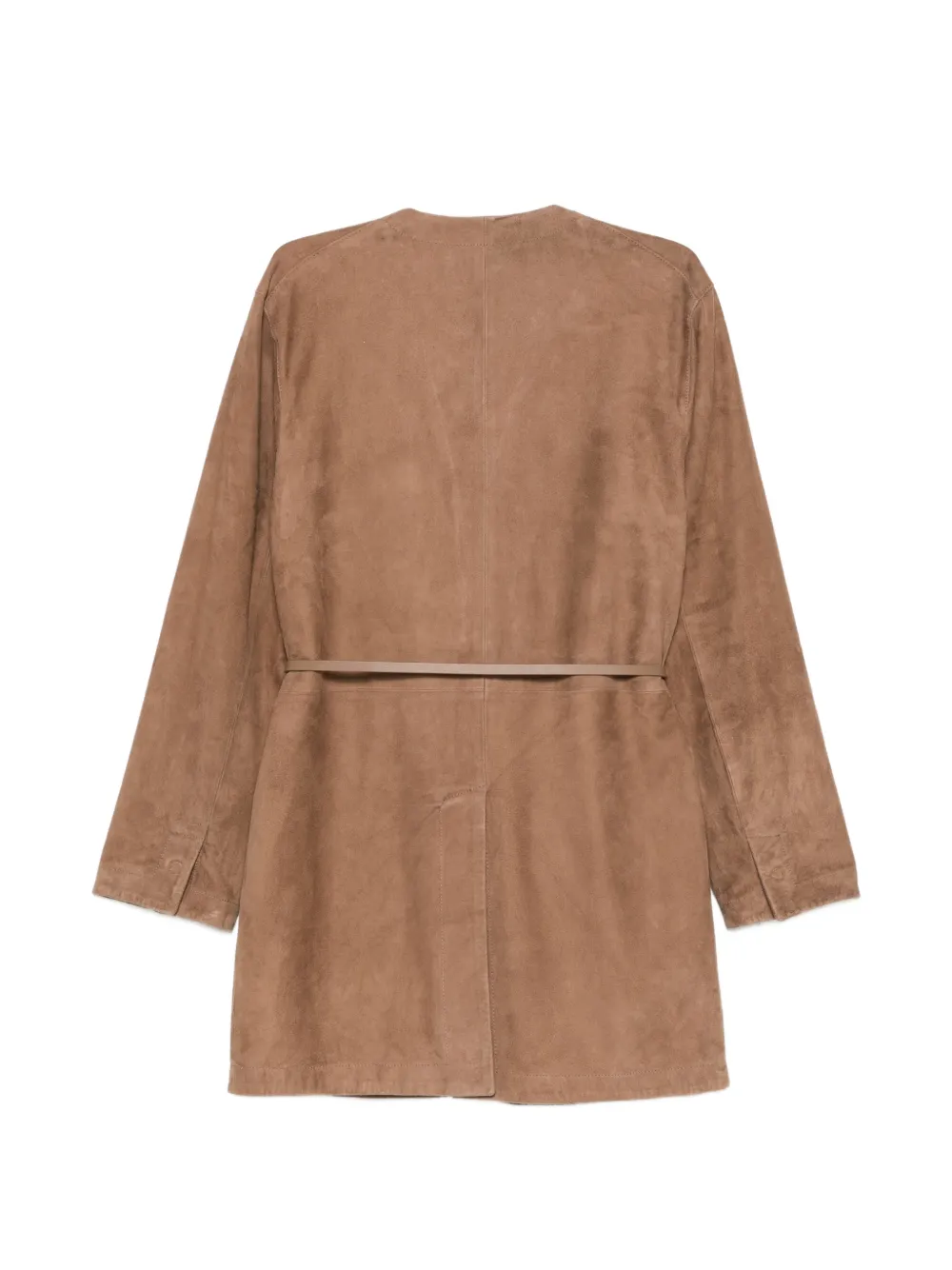 Patch-Pocket Belted Suede Jacket