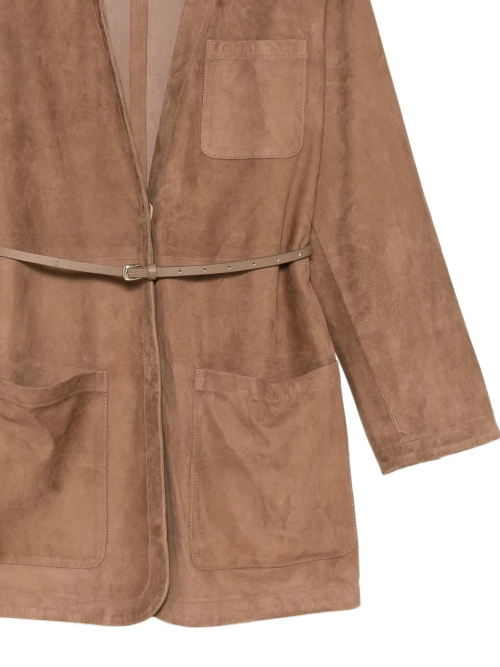 Patch-Pocket Belted Suede Jacket