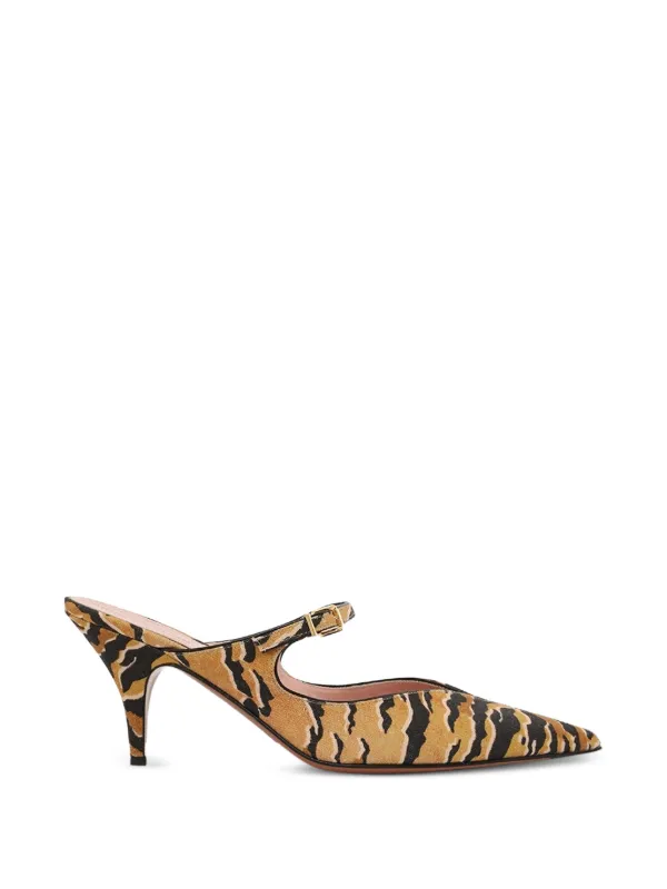 Zimmermann Aura Tiger Strap Mules in Neutrals