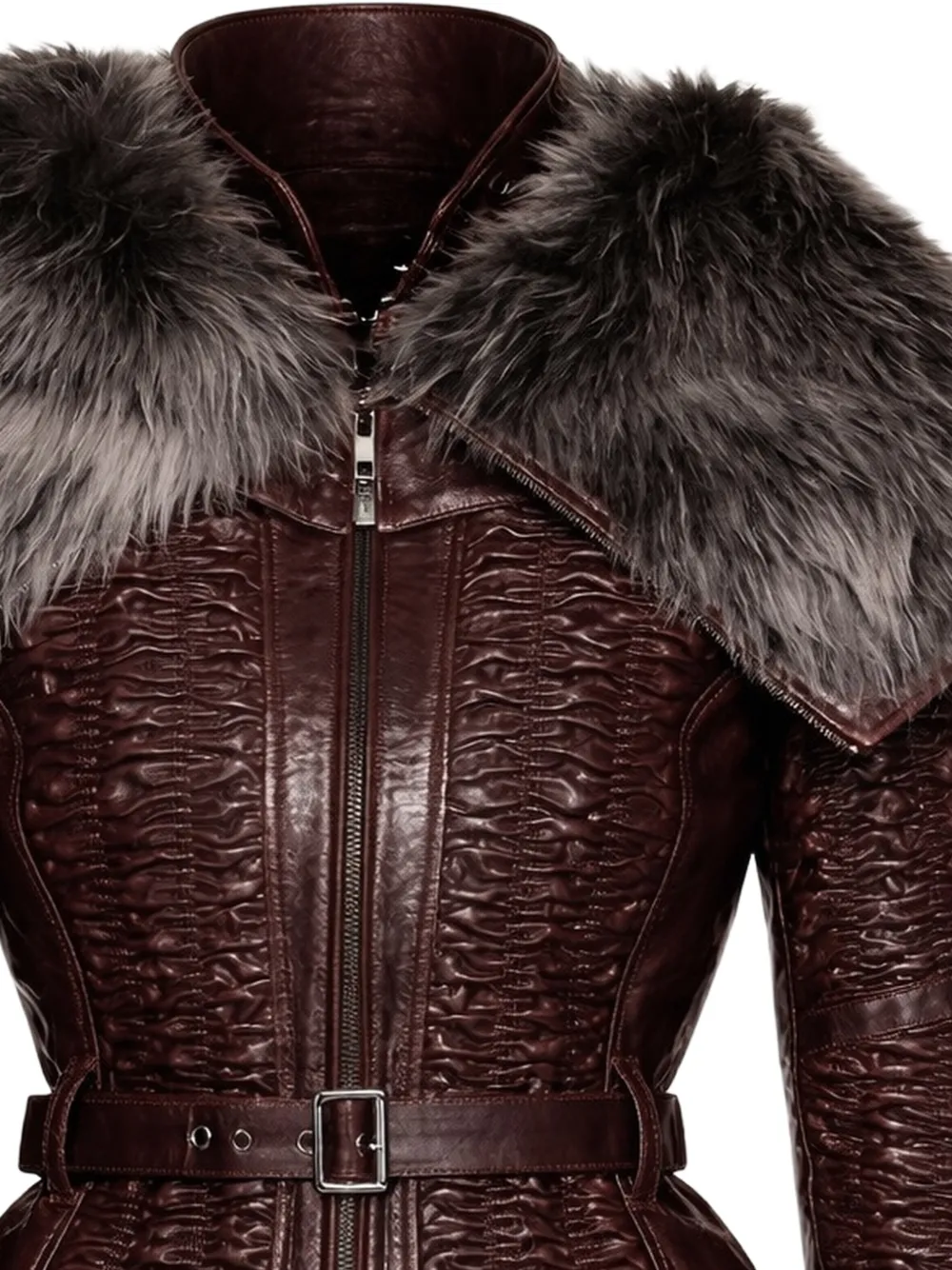  Knwls Smocked Fur Jacket - Brown 