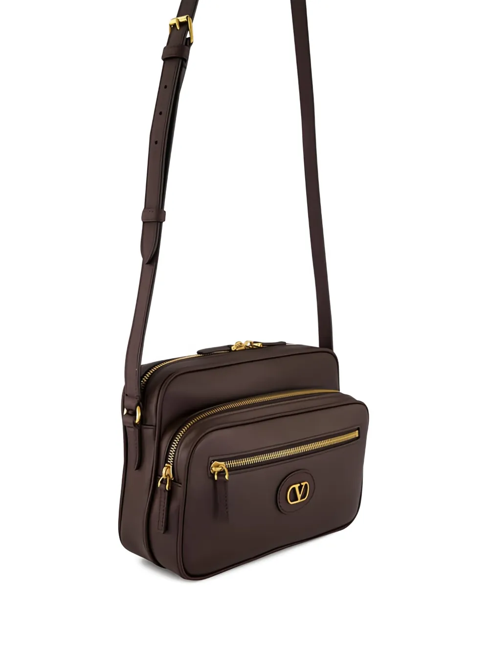  Valentino Garavani Camera Leather Shoulder Bag - Brown 