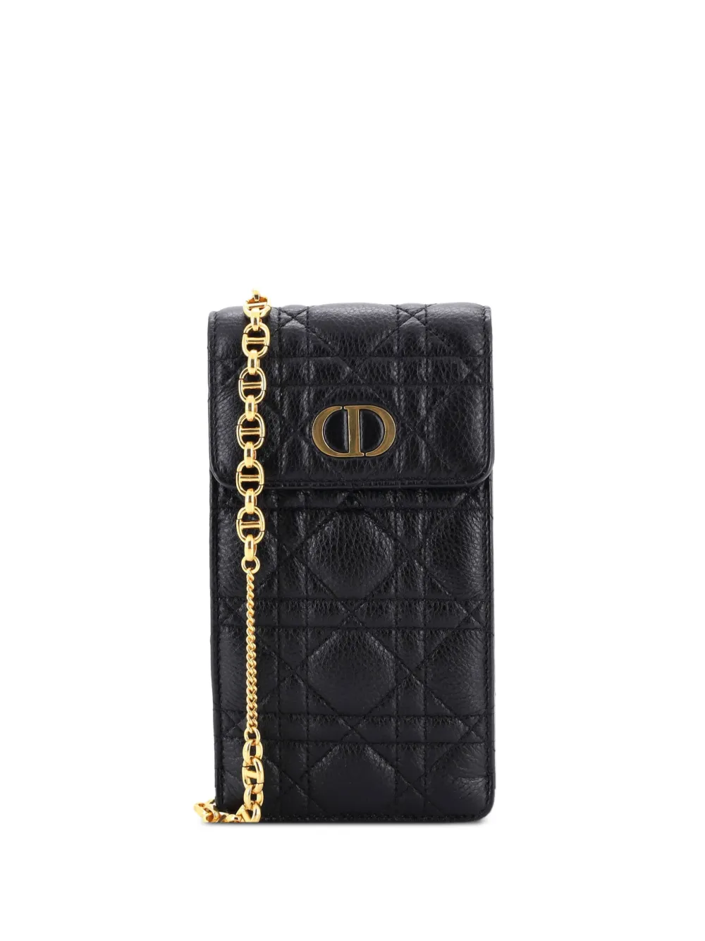 Christian Dior Pre-Owned Caro Phone Holder with Chain Cannage Quilt Calfskin crossbody bag - Nero