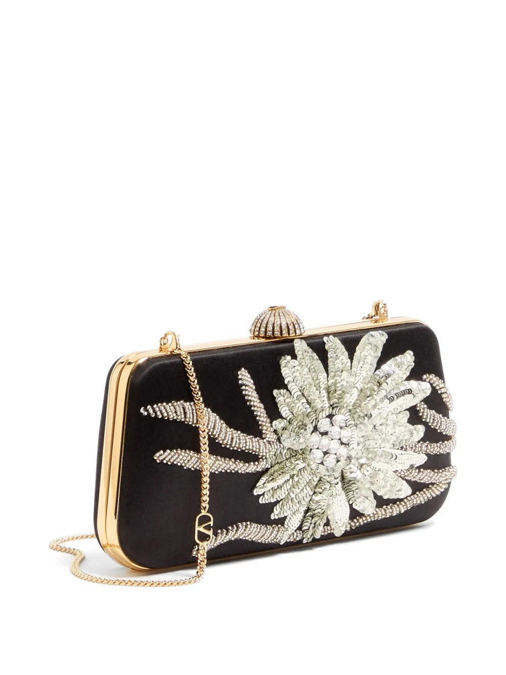 Valentino Garavani Carry Secrets satijnen clutch met geborduurde bloemen Zwart