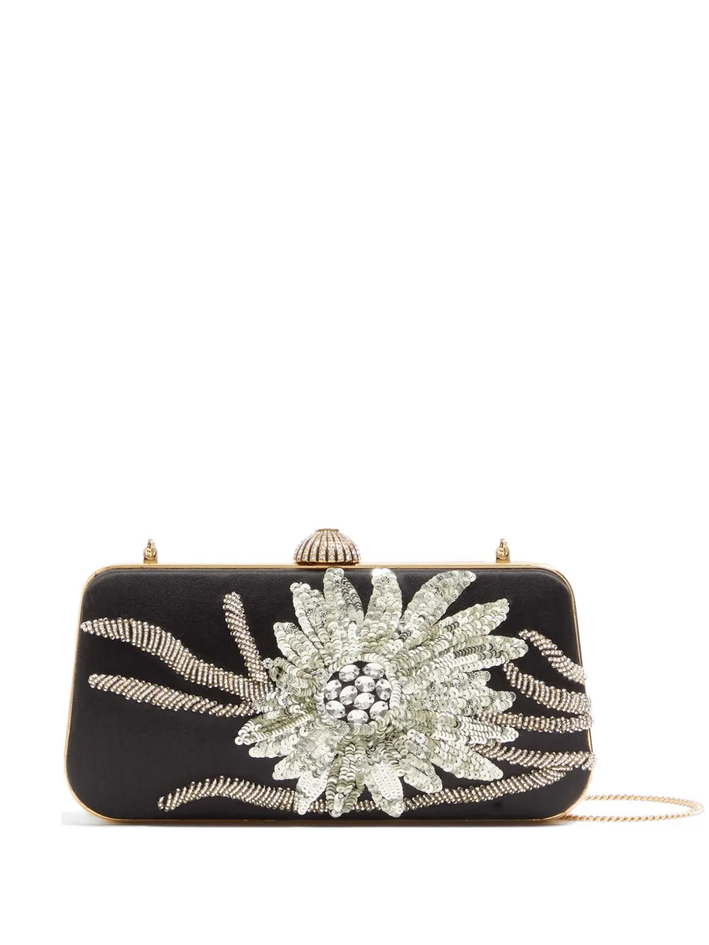 Valentino Garavani Clutch Minaudiere Carry Secrets in raso con ricamo floreale - Nero