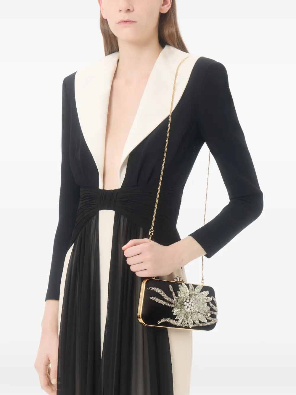 Valentino Garavani Carry Secrets satijnen clutch met geborduurde bloemen Zwart
