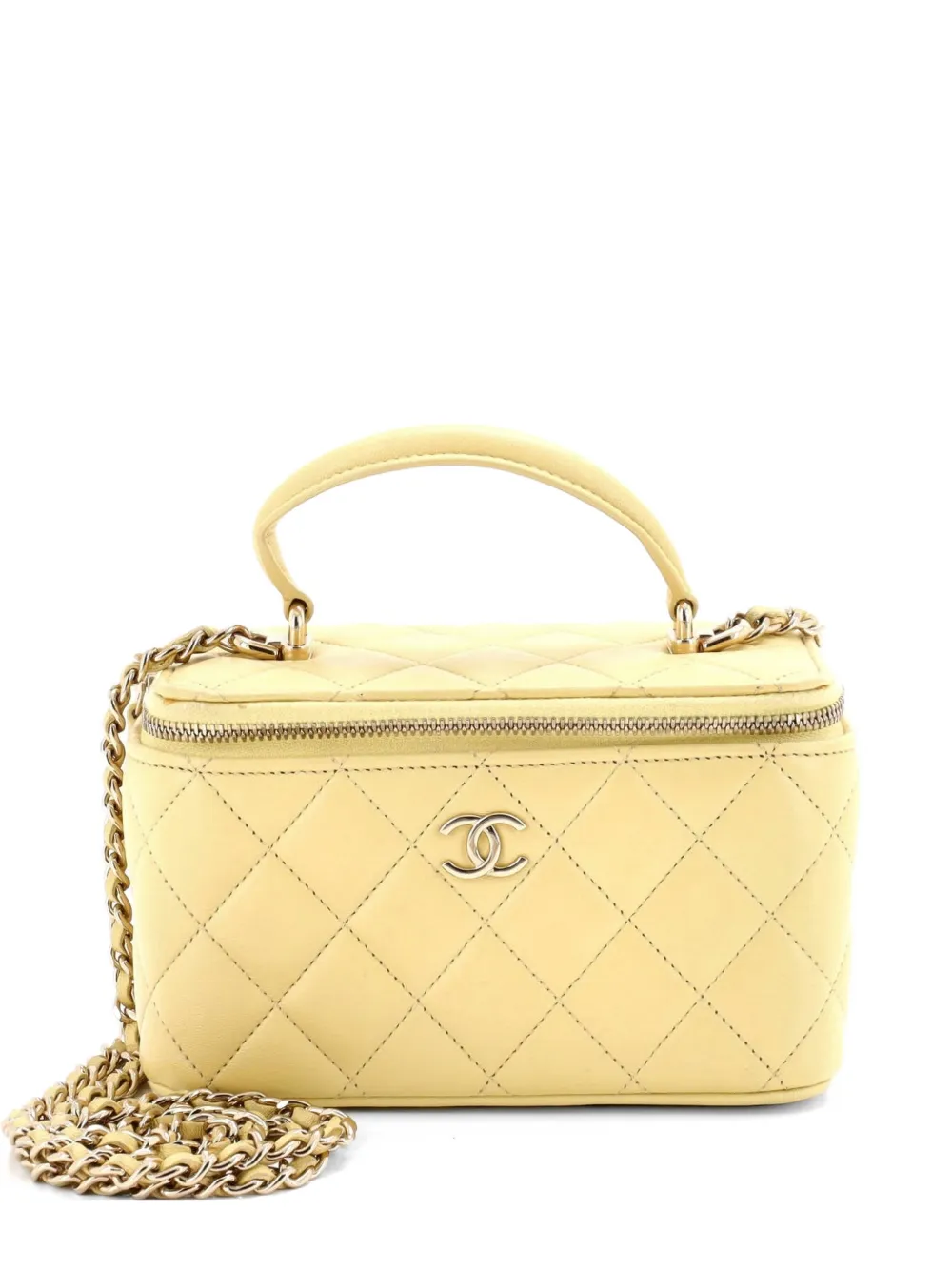 CHANEL Pre-Owned Classic Top Handle Vanity Case with Chain Quilted Lambskin Small crossbody bag - Giallo
