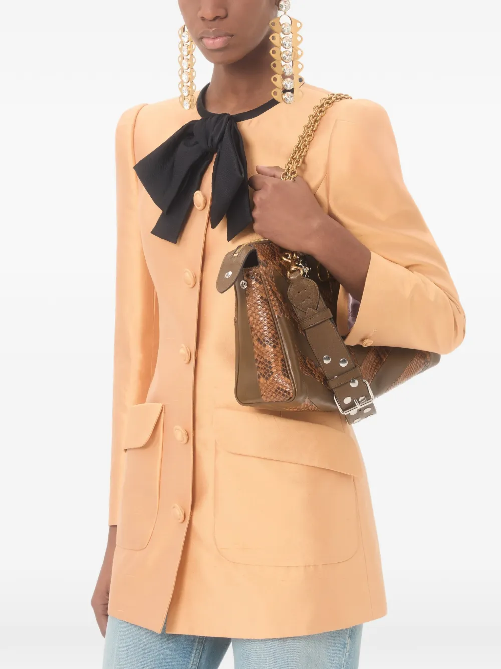 Valentino Garavani Panthea medium schoudertas van python en nappa met chevron patroon Bruin