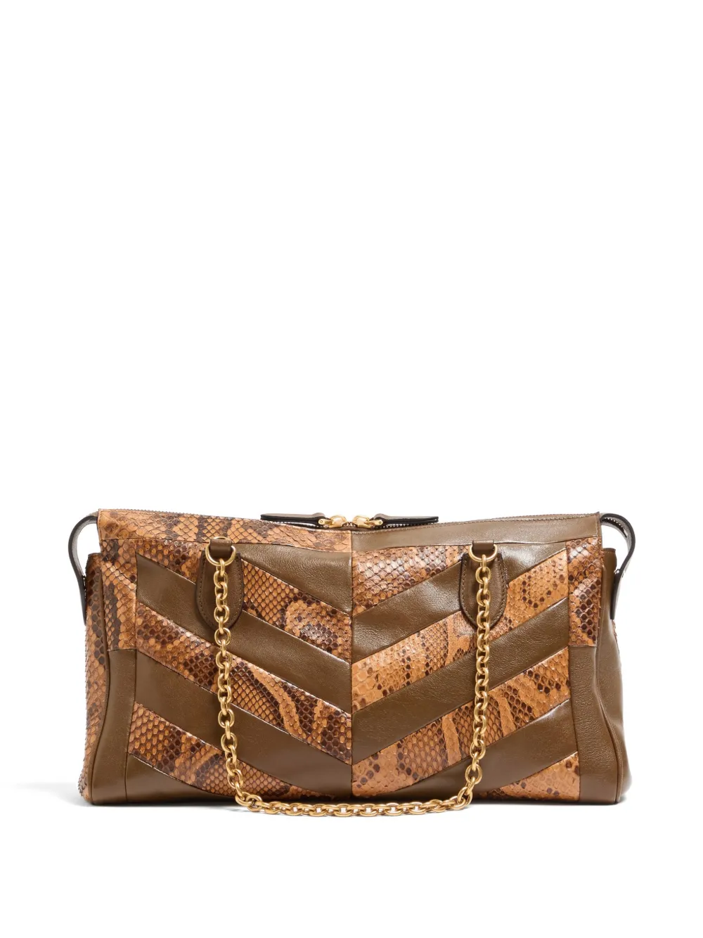 Valentino Garavani Panthea medium schoudertas van python en nappa met chevron patroon Bruin