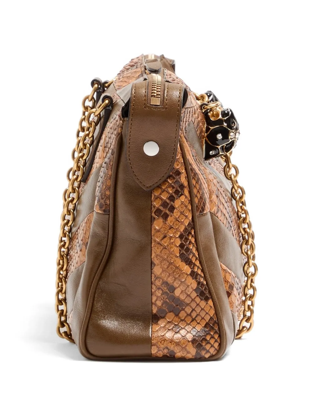 Valentino Garavani Panthea medium schoudertas van python en nappa met chevron patroon Bruin