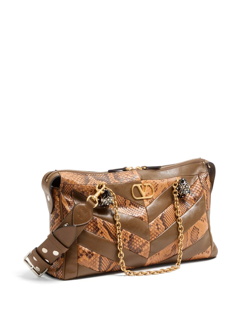 Valentino Garavani Panthea medium schoudertas van python en nappa met chevron patroon Bruin