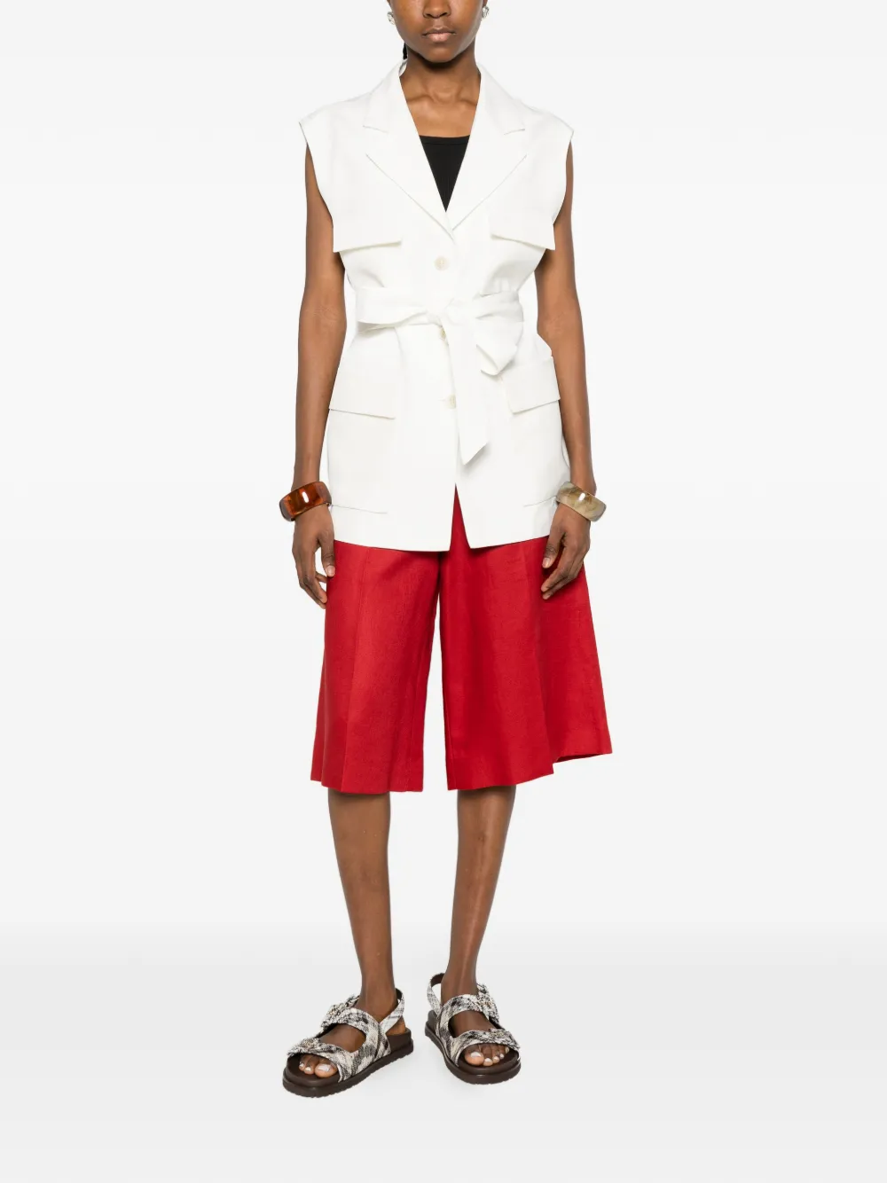  P.a.r.o.s.h. Pocket Belted Waistcoat - White 