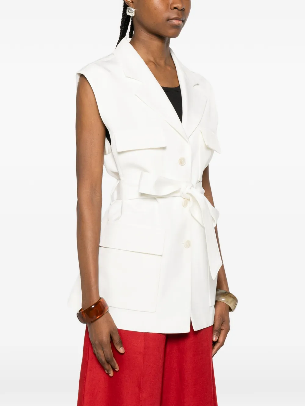  P.a.r.o.s.h. Pocket Belted Waistcoat - White 