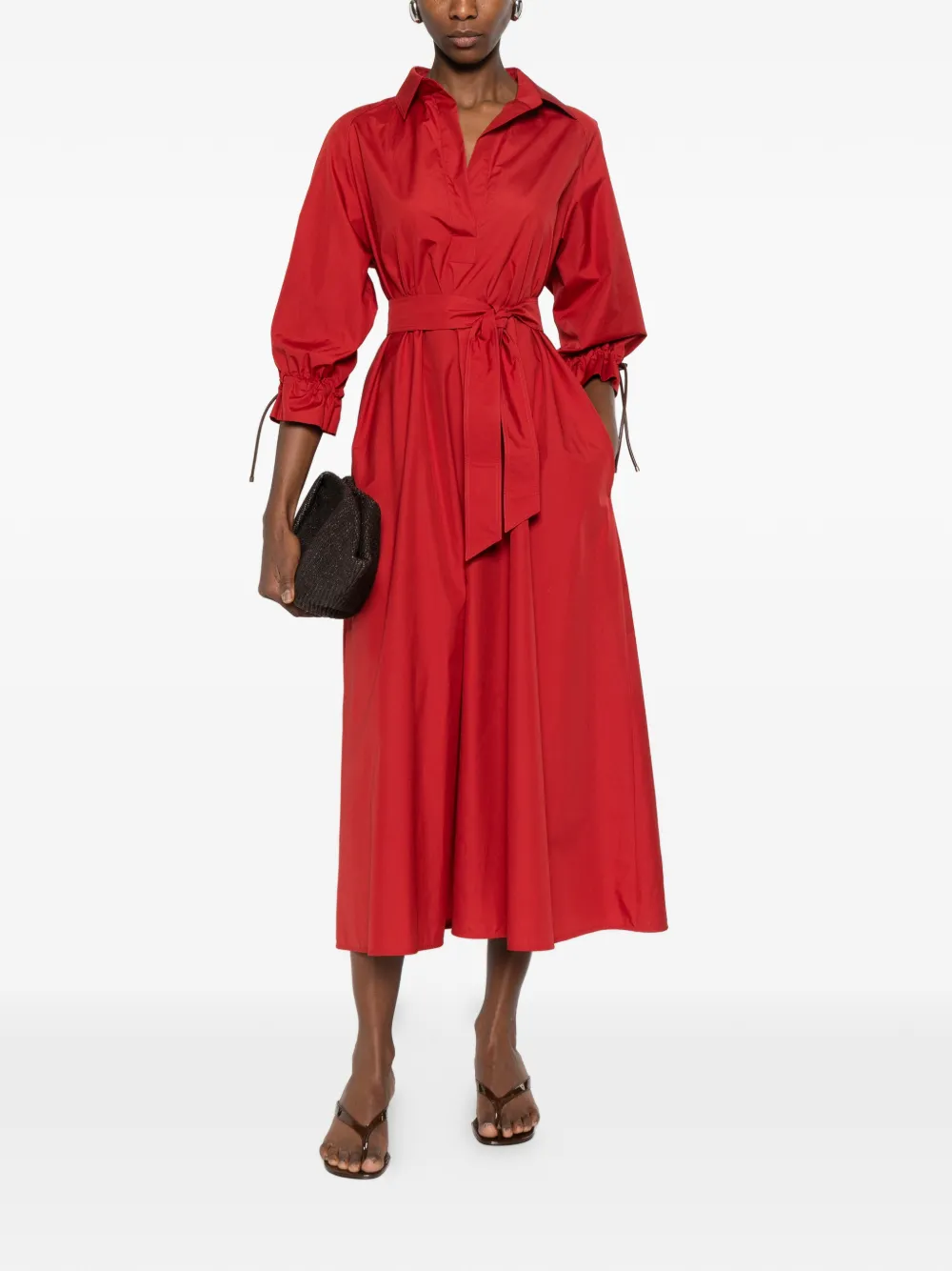 Max Mara Midi-jurk met gestrikt detail en V-hals Rood