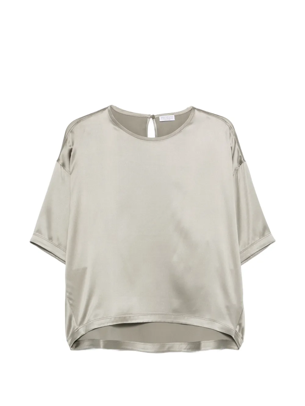 Brunello Cucinelli Keyhole Silk Top In Gray