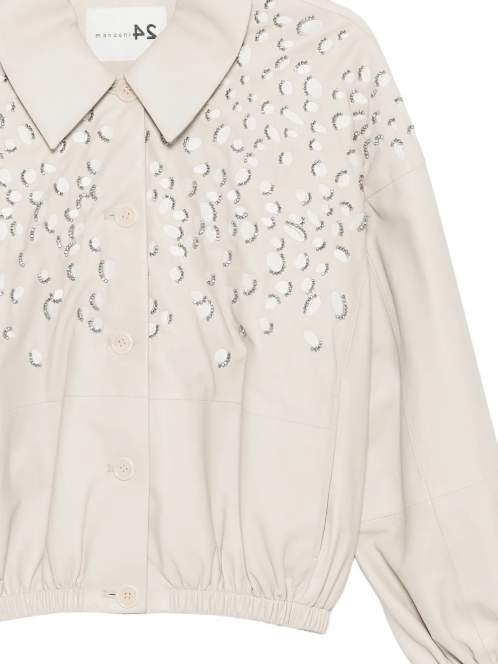  Manzoni 24 Collared Embellished Leather Jacket - Neutrals 