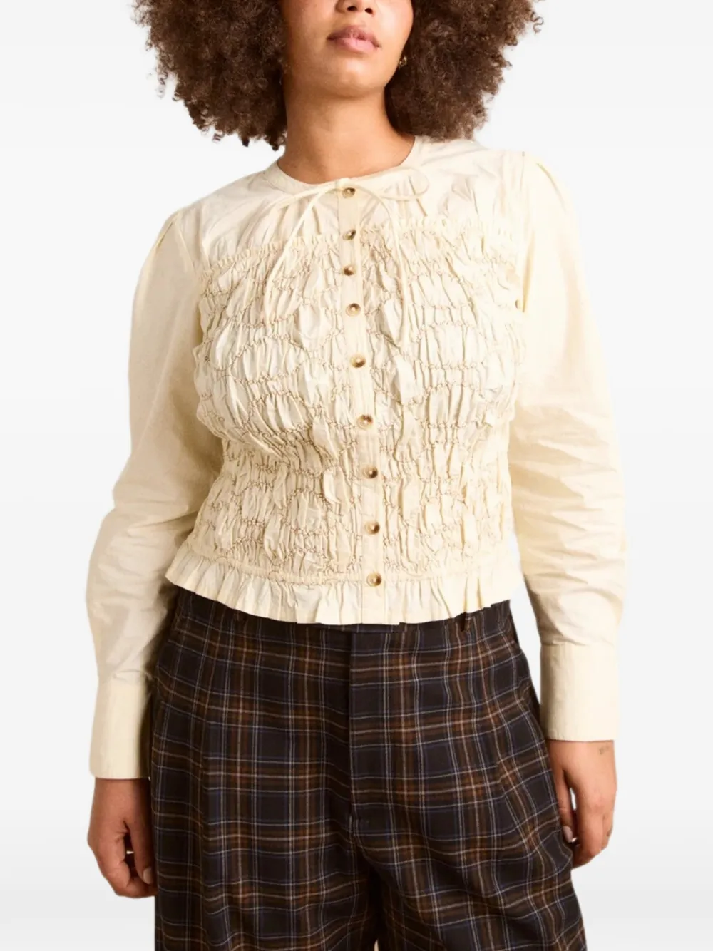 DAMSON MADDER Elliana smocked button-up shirt - Toni neutri