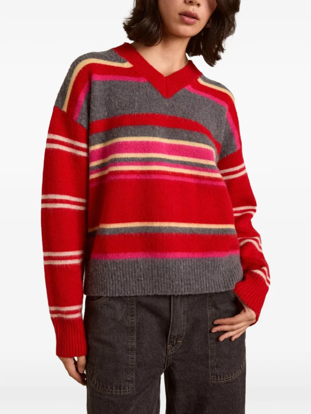 DAMSON MADDER striped V-neck sweater - Rosso