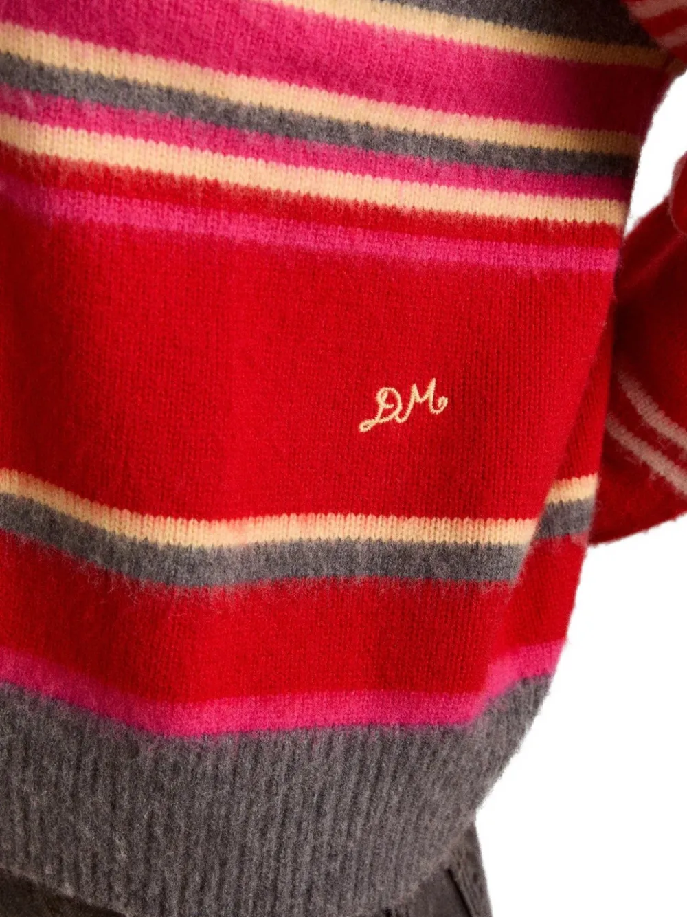  Damson Madder Striped V-neck Sweater - Red 
