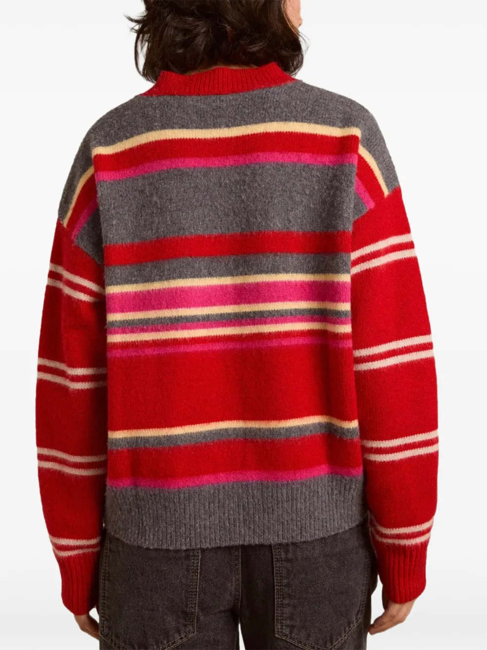  Damson Madder Striped V-neck Sweater - Red 