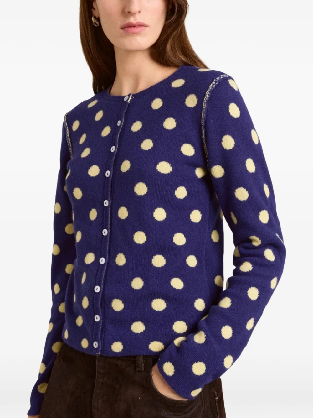  Damson Madder Polka-dot Reversible Cardigan - Yellow 