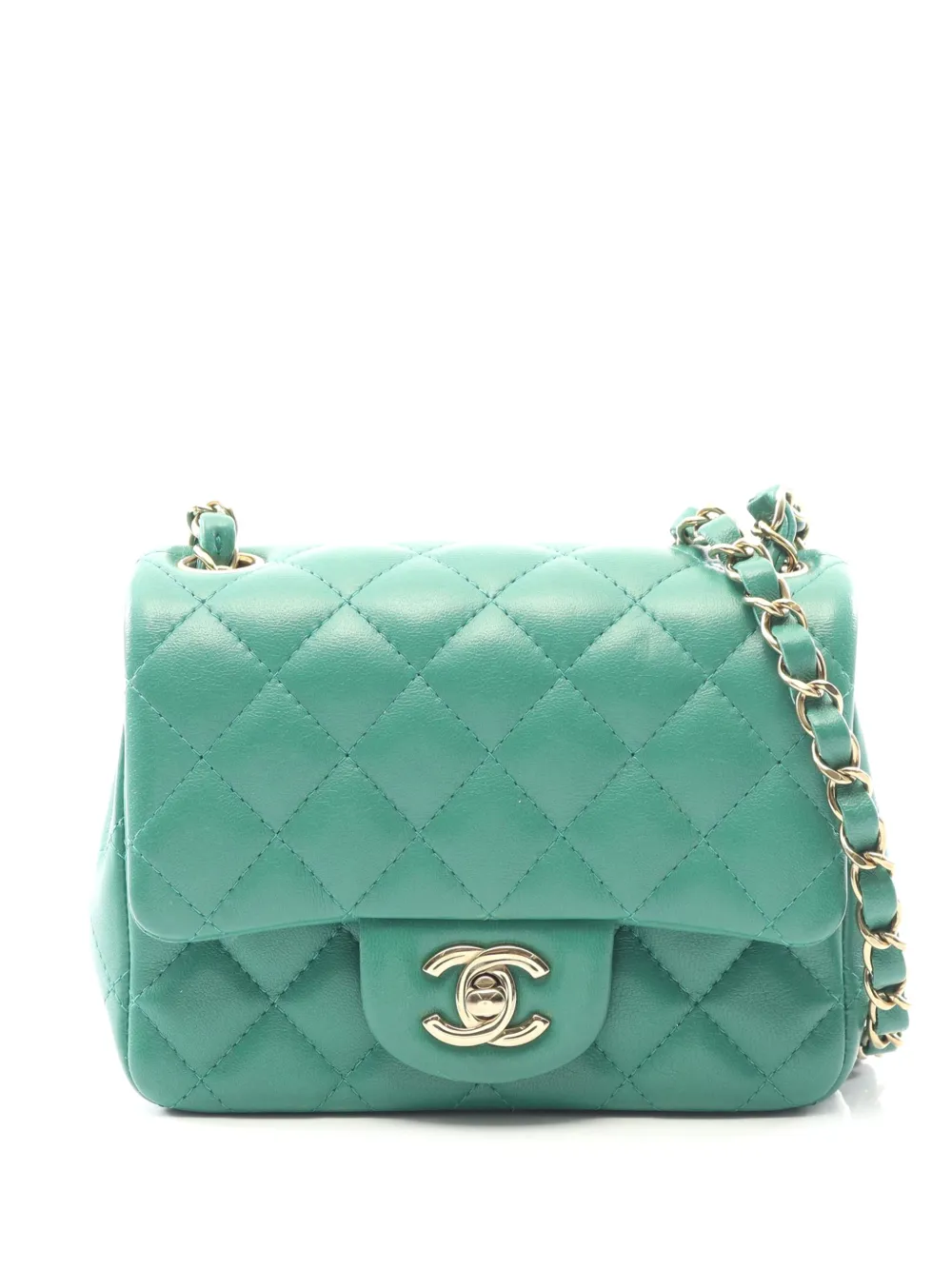 CHANEL Pre-Owned 2021-2026 Mini Square Classic Lambskin Single Flap crossbody bag - Verde