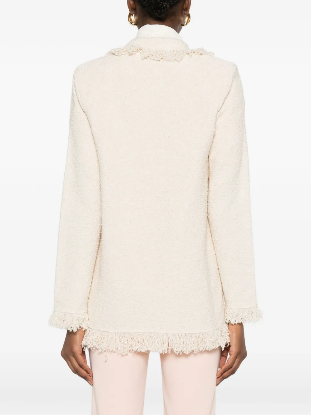Elisabetta Franchi Bouclé gebreid jack met franje Beige