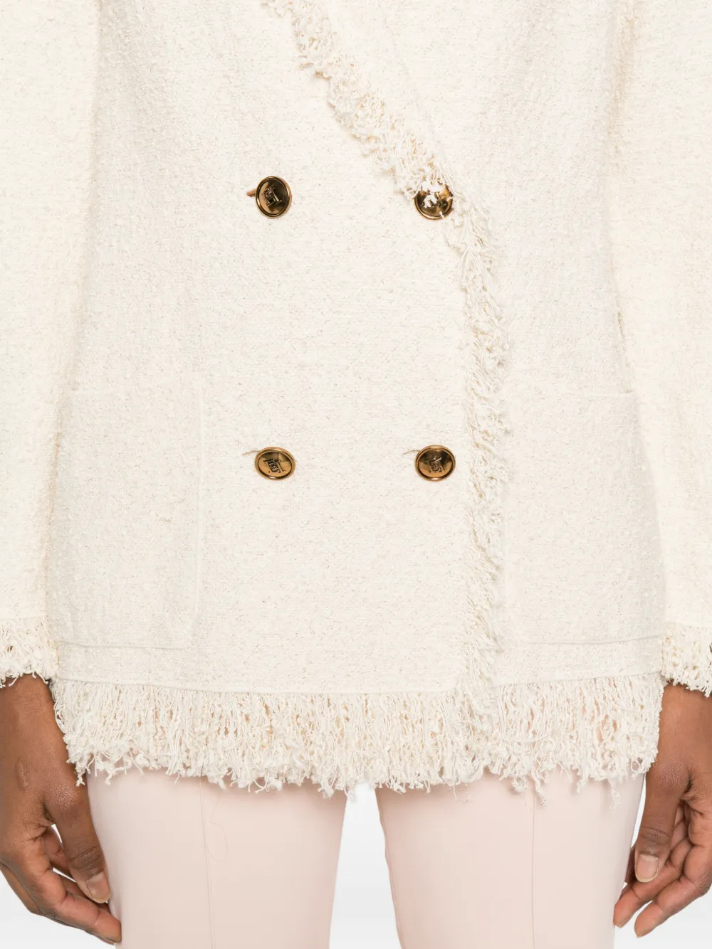 Elisabetta Franchi Bouclé gebreid jack met franje Beige