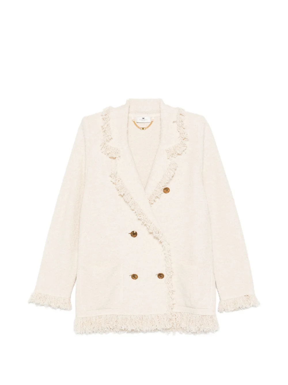 Elisabetta Franchi fringed V-neck double-breasted blazer - Toni neutri