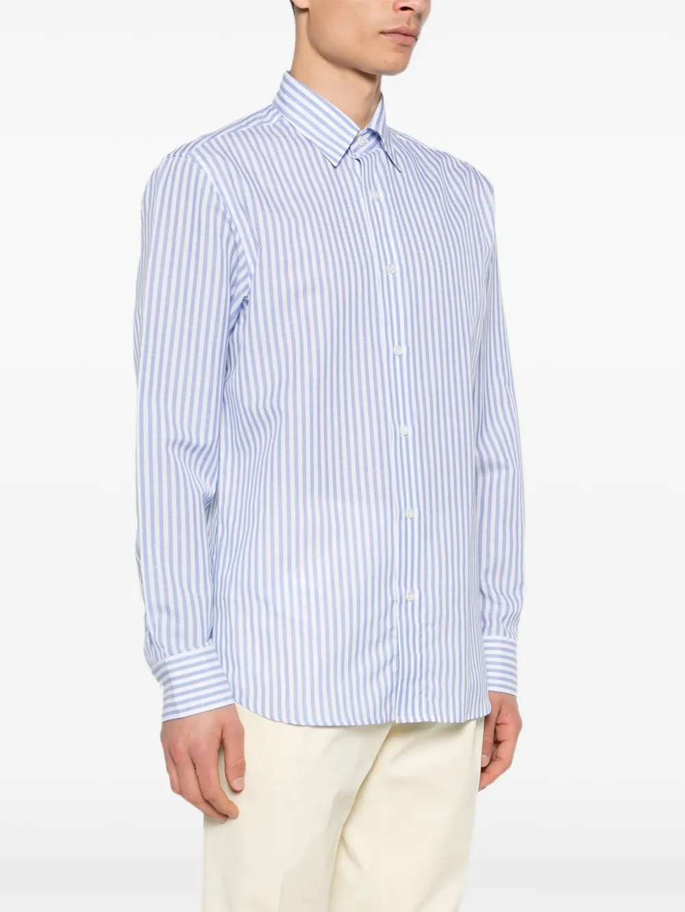 Brioni Hidden BD gestreept overhemd met knopen Blauw