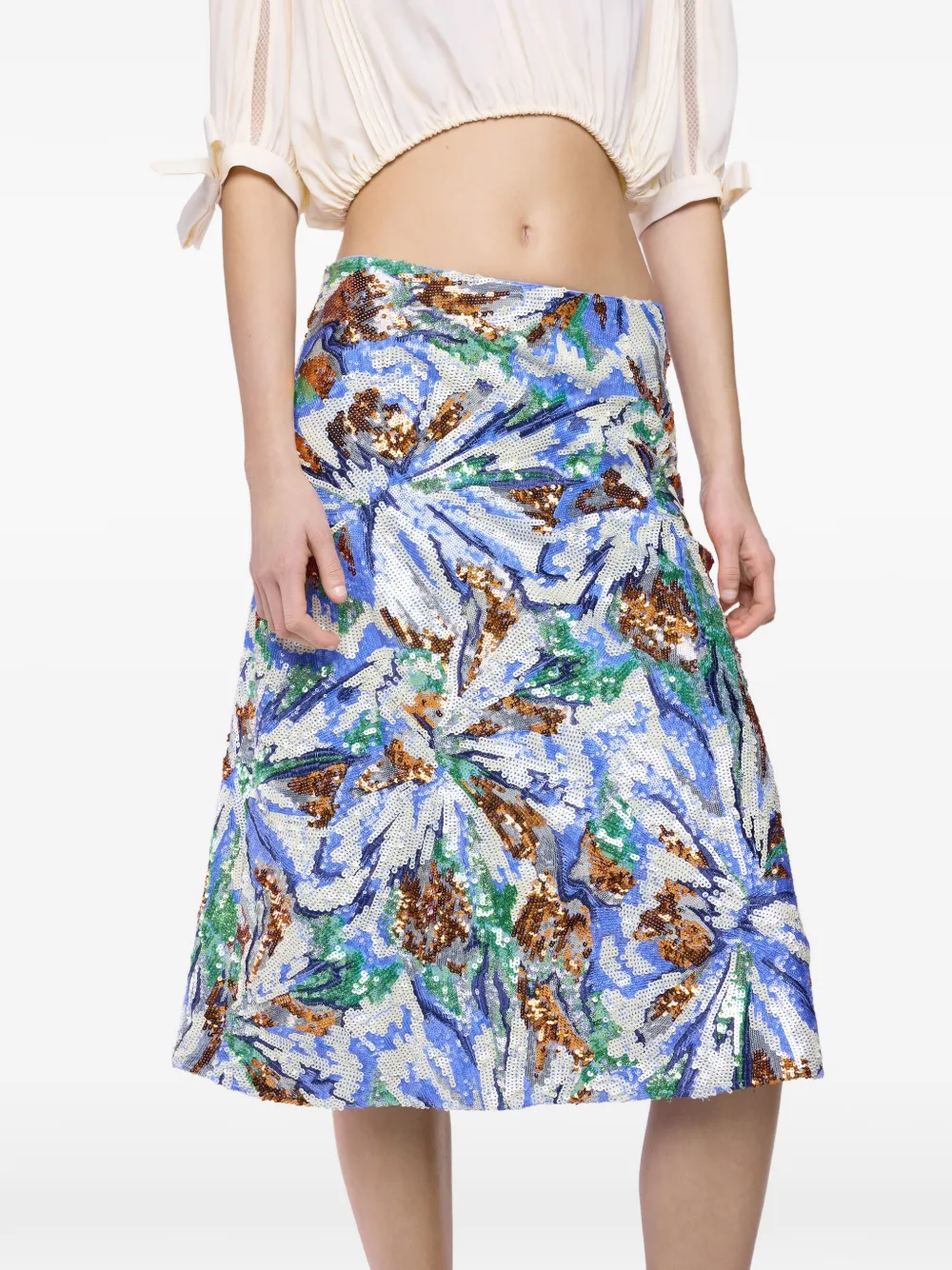 Rabanne Midi-rok met bloemenprint en pailletten Blauw