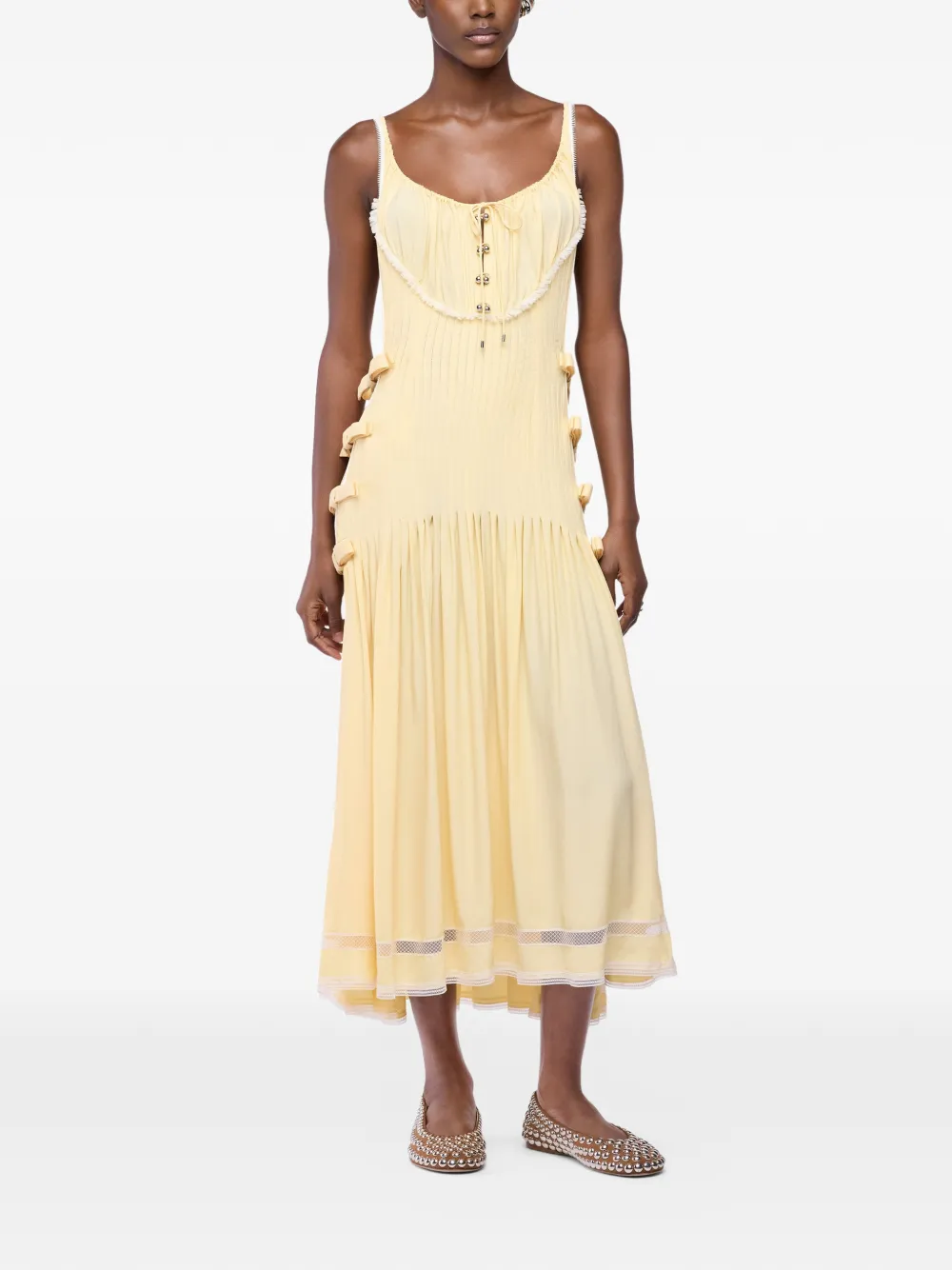 Rabanne Abito midi con rifinitura in pizzo - Giallo