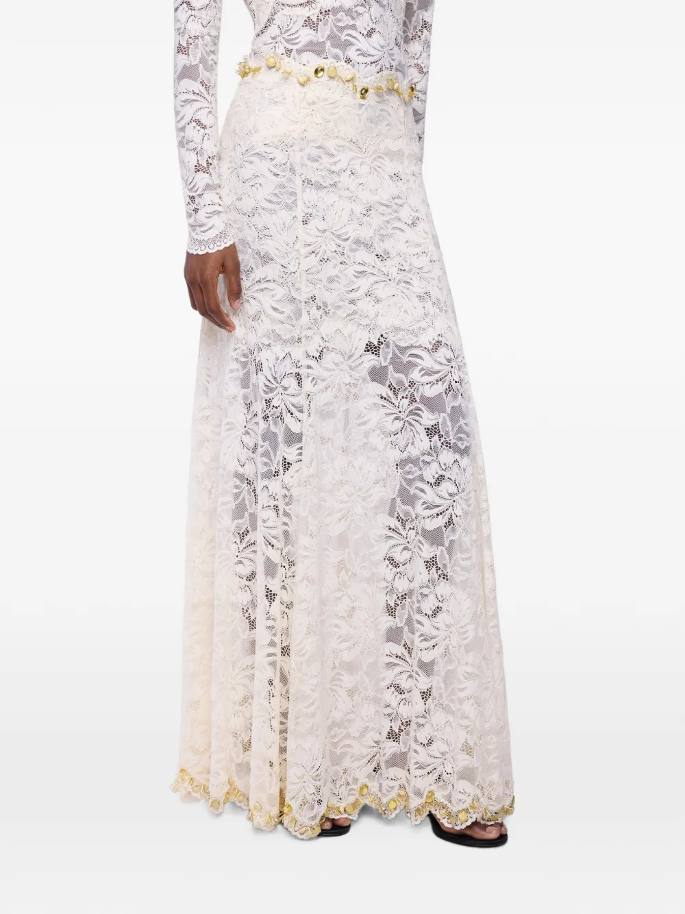 Rabanne Maxi-rok met kant Beige