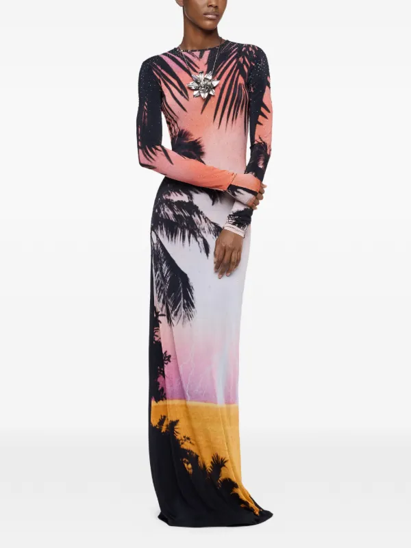 neon maxi dress with sleeves Neon Moon Retro Print Butterfly Sleeve Kaftan Dress Small