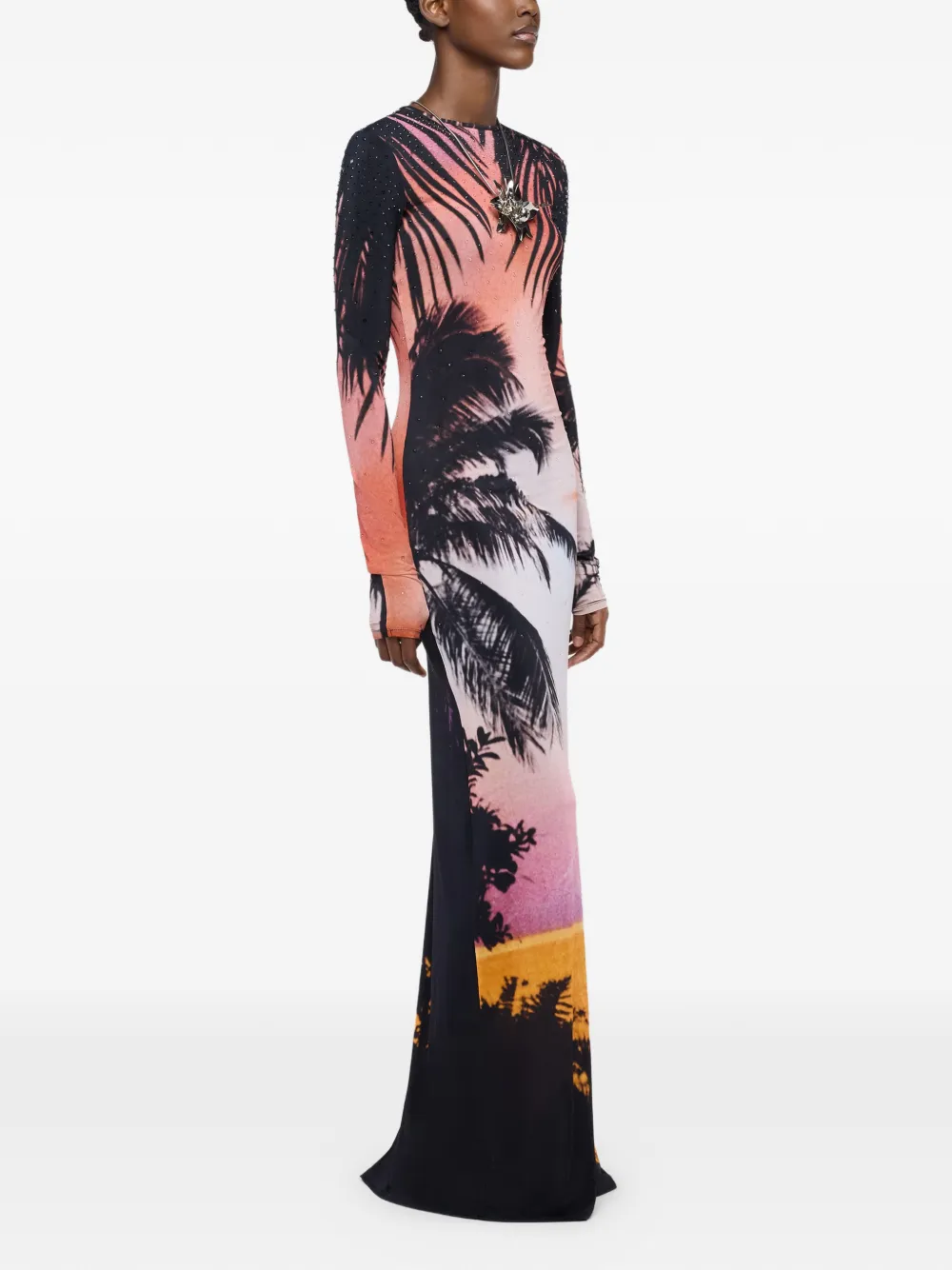 Rabanne Maxi-jurk met print Zwart