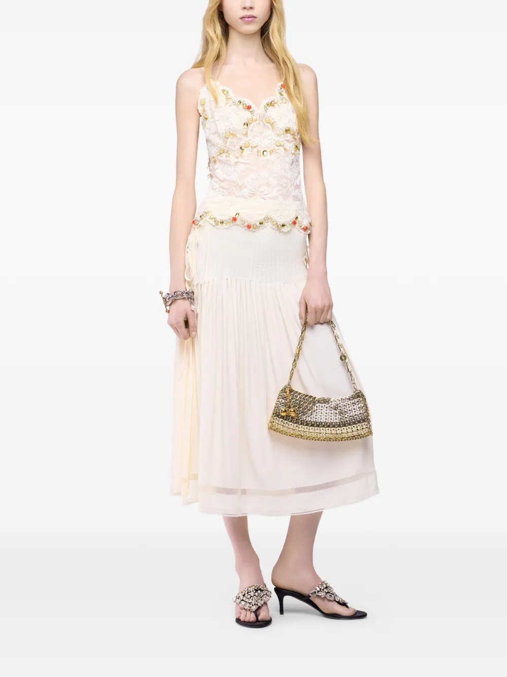Rabanne Top met geborduurd kant Beige