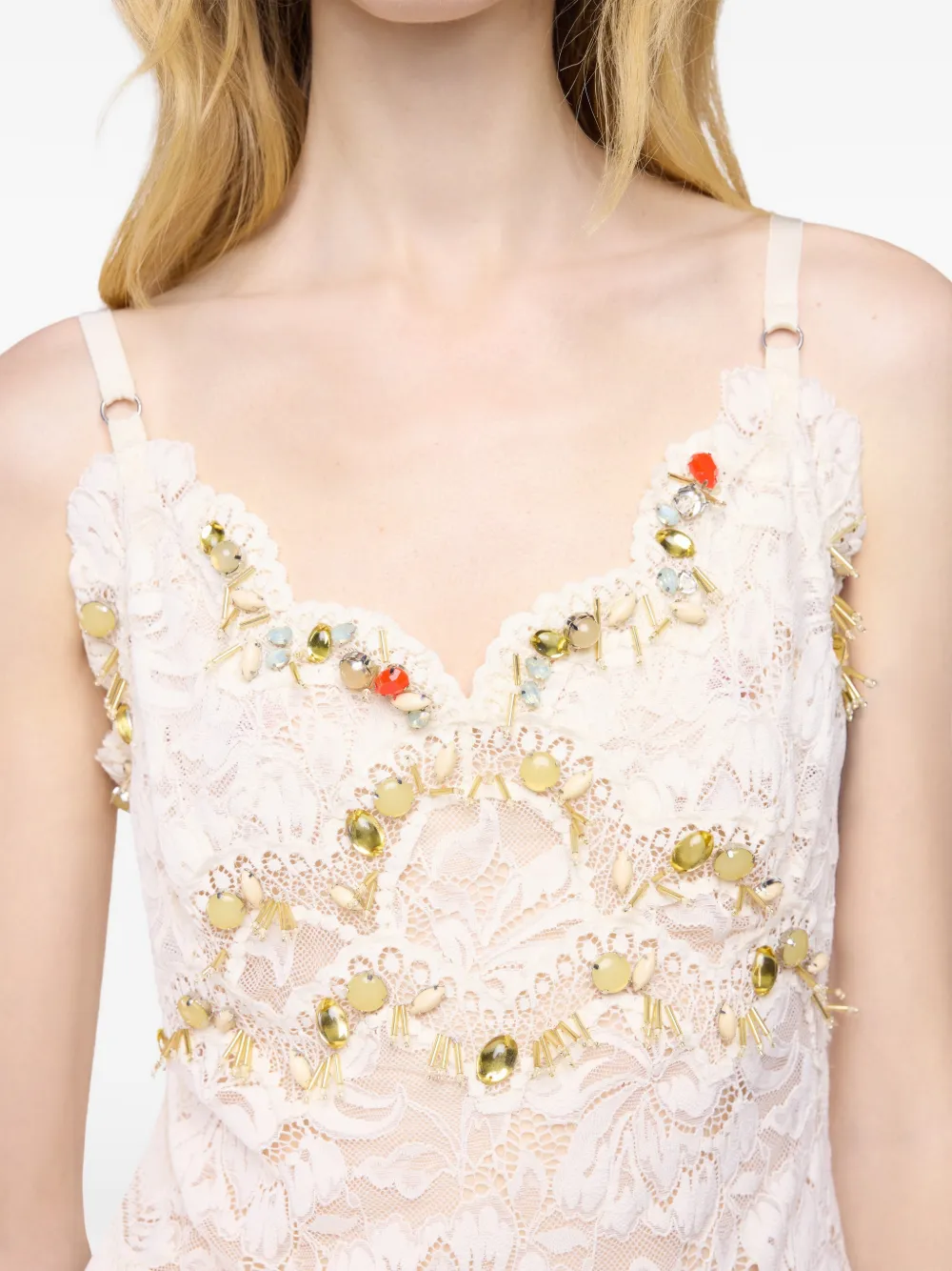 Rabanne Top met geborduurd kant Beige